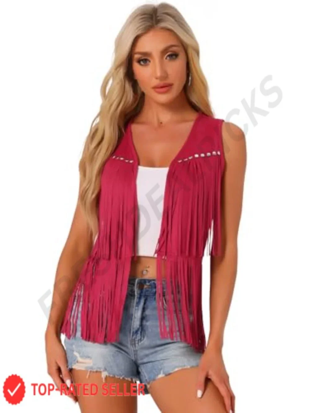 Faux Suede Fringe Vest Open Front Tassel Cardigan Western Cowgirl Top